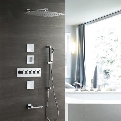 China With Slide Bar Thermostatic Bathroom Shower Four Function Rain Shower Faucet With Body Spray for sale