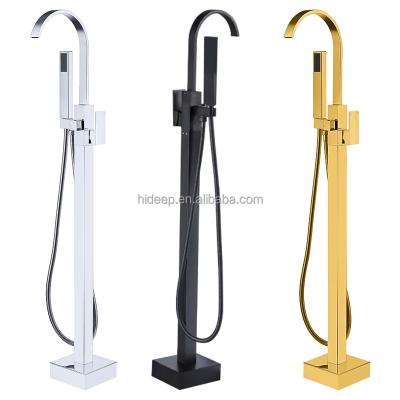 China Without Slide Bar HIDEEP Chrome/Black/Gold Hot And Cold Water Floor Stand Faucets Bathroom Tub Shower Faucet Set for sale