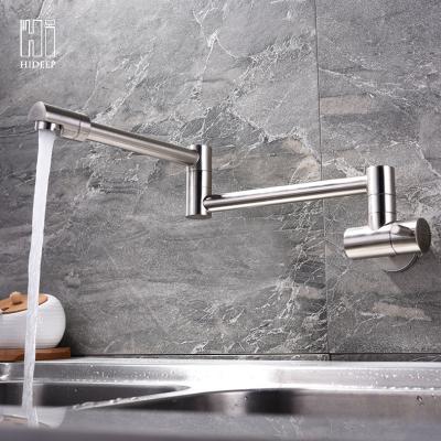 China Metered Single Cold Taps Wall Mount Folding Kitchen Faucet Brushed Nickel for sale