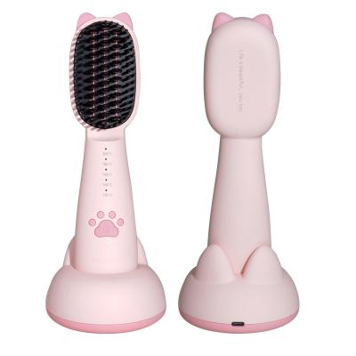 China Ring Pink Wireless Usb Ionic Compact Hair Straightener Brush With Rechargeable Base for sale