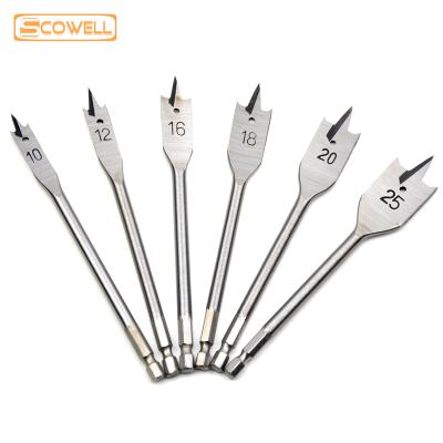 China 6pcs/set Flat Steel Woodworking Woodworking Drill Bit 10mm-25mm Flat Drill Bit Set Woodworking Shovel Drill Bit Woodworking Tool for sale