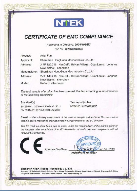 CE Certificate of EMC compliance - Shenzhen Hongguan Mechatronics Co., Ltd