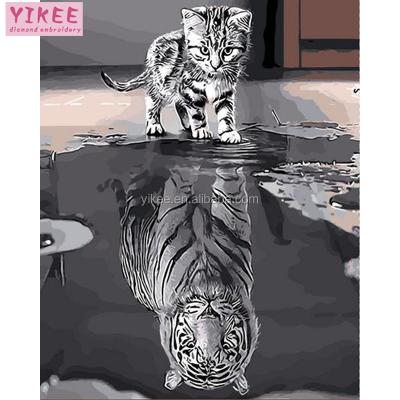 China Abstract cat and tiger oil painting on canvas,diy digital oil painting,canvas painting for sale