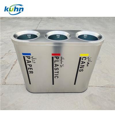 China Sustainable High Quality Customized Indoor 3 Compartment Recycling Stainless Steel Waste Bins for sale