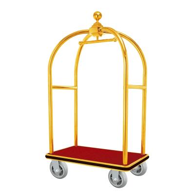 China Factory Price Modern Mobile Stainless Steel Luggage Trolley Hotel Trolley With Red Carpet for sale