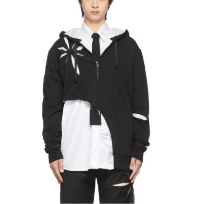 China 2022 OEM Breathable Fashionable 100% Cotton Cutout String Hoodies Fashion Asymmetric Mens Hoodies Casual Sweatshirts Zipper-Up Hoodies For Men for sale