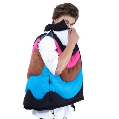 China Hot-selling Windproof Casual OEM Printed Men's Vests Patchwork Vests Color Block Turn-Down Collar Vests For Men's Drawstring Vests for sale