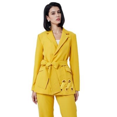 China Plus Size 2022 Fashionable OEM Women Formal Blazers Ladies Blazers Suit Women Long Sheath Two Buttons Provides Eyelets Ladies Blazer Womens Belted Jacket for sale