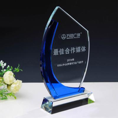 China High quality bule crystal glass trophy plaque for business gift for sale