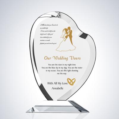 China heart shape crystal glass shield awards for Wedding Decoration & Gift for sale