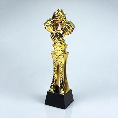 China handshake cooperation teamwork resin trophy award for sale