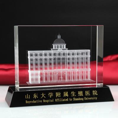 China 3d laser engrave crystal building model block cube for sale