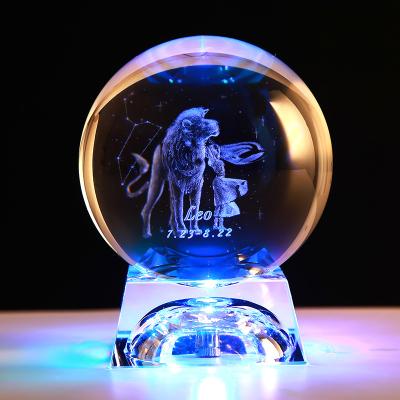 Cina 12 constellations Engraved Led Night Light Base 3D Laser Crystal Ball in vendita