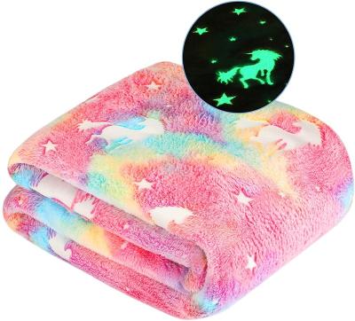 China PORTABLE Glow in the Dark Unicorn Blanket Luminous Premium Glowing Throw Blanket Birthday Christmas for Girls for sale