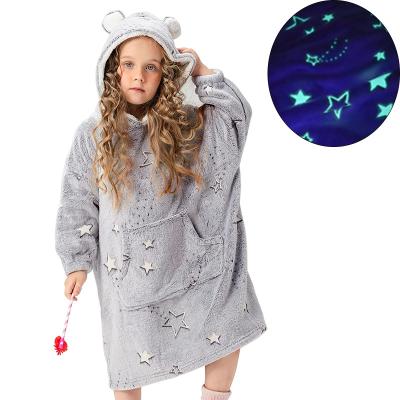 China Wearable Glow In The Dark Super Warm Cozy Giant Sherpa Blanket Oversized Wearable Blanket Hoodie For Kids for sale