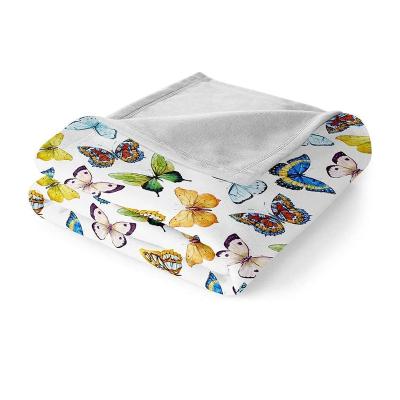 China PORTABLE Butterfly Throw Blanket White Flannel Fleece Blanket Digital Printing Flannel Blanket for sale