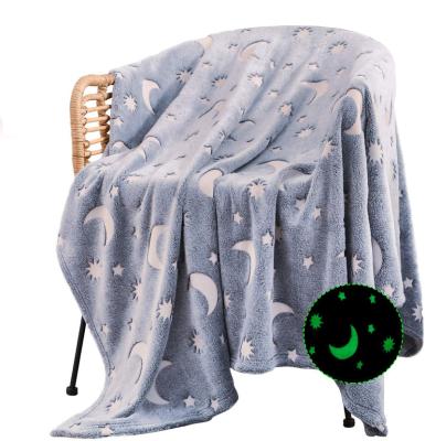 China Anti-pilling Gray Moon Star Personalized Gifts for Girls Boys glow in the dark blanket for sale