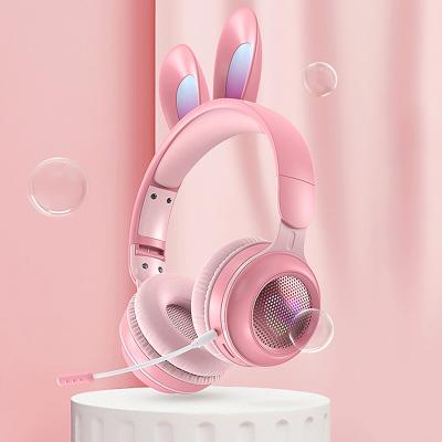 China Headband Rabbit Ear Pop It Up Headphones With MIC For Kids Music Universal Wireless Girls Over The Ear Earphone Kids Cute Headset for sale