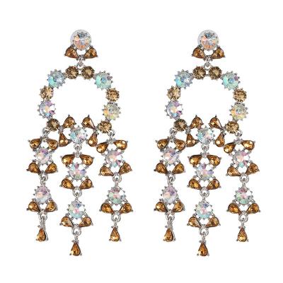 China Vintage Fancy Diamond Dangle Earrings For Women Long Drop Flower Tassel Zircon Earrings Box Wholesale for sale