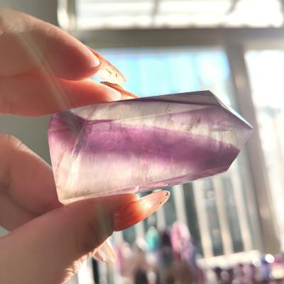 China China Wholesale High Quality Natural Healing Fluorite Stone Stripe Fluorite Pink Purple Pillar Crystal Stone For Decoration As Gift for sale