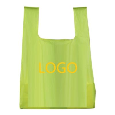 China Biodegradable Custom Biodegradable Cornstarch Grocery T-shirt Handle Logo Print Hdpe Usable Compostable Plastic Shopping Bag for sale