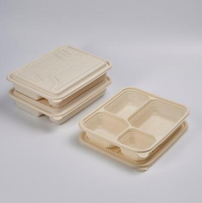 China 850ml 4 Compartment Biodegradable Blister Clamshell Microwave Cornstarch Lunch Box Takeout Food Container Disposable Eco-Friendly With Lid for sale