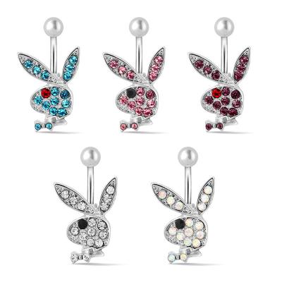 China Boy Piercing Bunny Dangle Belly Button Ring Bunny Belly Button Ring Play Cute Hypoallergenic Rabbit Navel Ring Available for sale