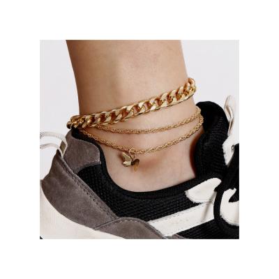 China Hiphop Sell Well New Gold Butterfly Type Chunky Gold Plated Stainless Steel Women Anklet for sale