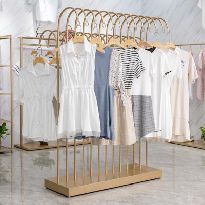 China Popular multifunctional retail stores gold garment display stand rack for clothing store for sale