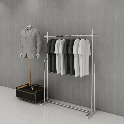 China Silver Color + Polish Retail Shiny Silver Mirror Clothing Store Stainless Steel Garment Display Rack Rack OUJIA for sale