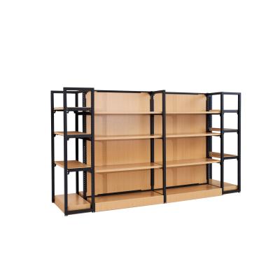 China Steel Double Sided Store Storage Racks Shelves Display Wooden Double Sided Gondola Supermarket Shelf Rack System for sale