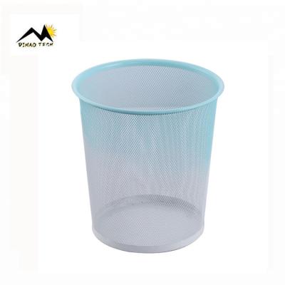 China Sleek Round Viable Gradient Colors Waste Paper Basket Mesh Wastebasket Waste Container Garbage Metal Box Trash Bin for sale