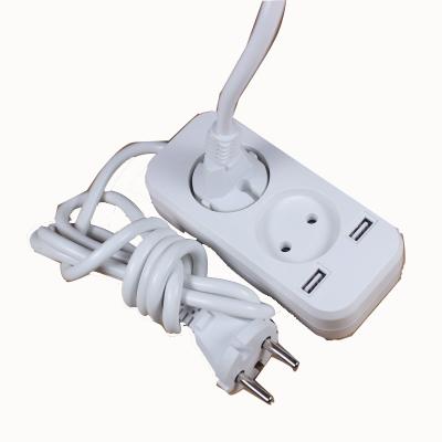 China Residential/General Purpose Multiple Outlets 2 Slot European 2A 5V Power Strip USB Extension Socket With 1.5m CCA Cable KE-01-1.5 for sale