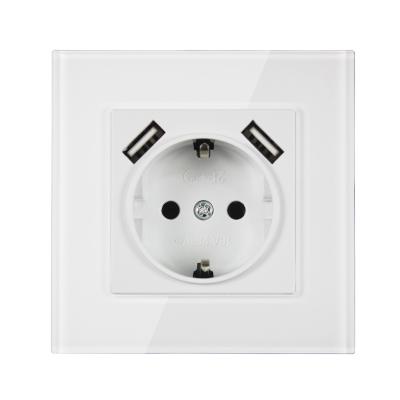 China Residential/Multi-Purpose Dual Color Imitation White Acrylic Patch Frame USB Wall Socket USB Glass Charger 5V 2A for sale