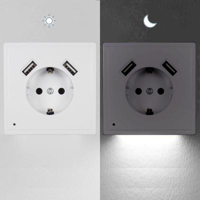 China Dual USB Ports USB Charging Wall Socket New With Sensor Night Light Dual USB 5V2A EU Standard Phone Charger Socket for sale