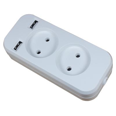 China Dual USB Charging Ports 2 Slot Outlets European 2A 5V USB Extension Socket Power Strip Multiple EU Plug KE-01 for sale