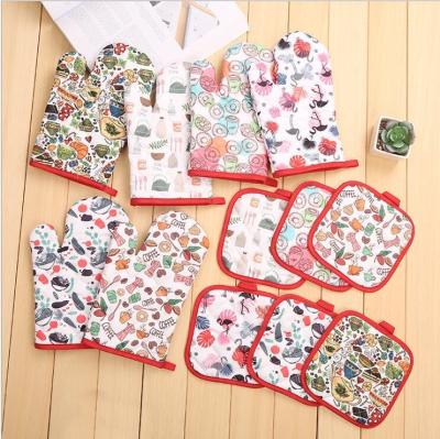 China Customized Printed Heat Resistant Microwave Oven Mitts Sets Oven Mitten Set Microwavable Heating Cooking Mitt for sale