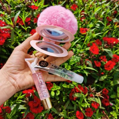 China Pom Keychain Fruit Custom Private Label Vegan Base Lip Gloss Formula Nude Lip Gloss Non Sticky Clear Natural Oil Shimmer Tube Set for sale