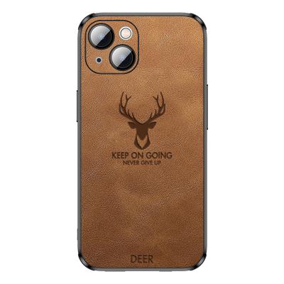 China Shockproof For iPhone 14 Cover Camera Protector Silicone Deer Leather Phone Case For iPhone 14 13 12 pro Max Mobile Cellphone Funda Coque for sale