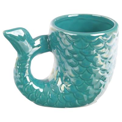 China Viable Custom Porcelain Coffee Mug 3d Blue Fish Shaped Ceramic Mug for sale