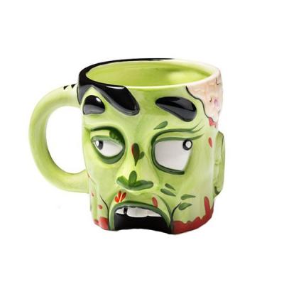 China Europe Original Green Zombie Ceramic Tiki Mug Custom Shaped Coffee Green Beer Mug With Handle for sale