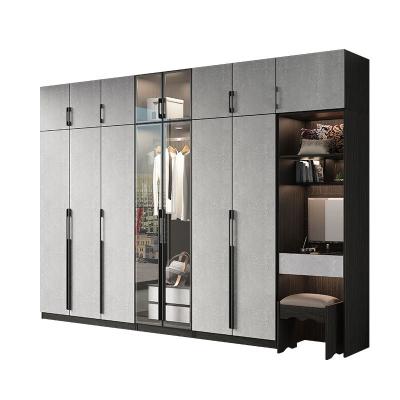 China Adjustable Black Aluminum Rock Grain Finish Frame Tempered Glass Door Bedroom Cabinet Wardrobe (Size) for sale