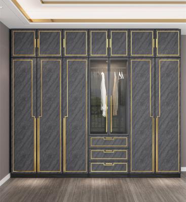 China Fashionable modern designs walk in wooden aluminum frame door cabinet glass wardrobe for sale