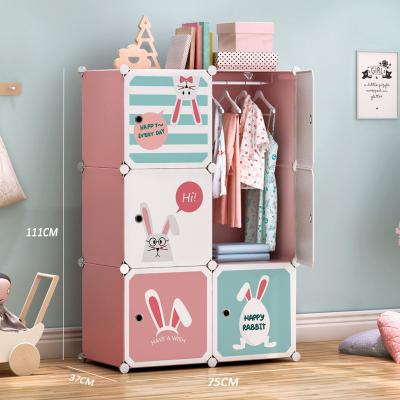 China (Size) PP Closet Combination Adjustable Plastic Cube Wardrobe Free Assembled Cabinet For Kids for sale