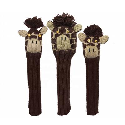 China Durable High Quality Customized OEM Knitted Fabric Animal Wood Headcover 3 Head Covers For Golf Clubs for sale