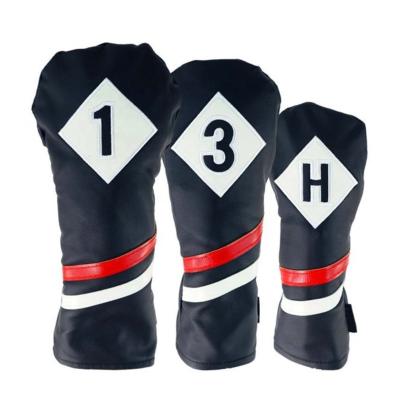 China Durable Custom Wood Golf Headcover Black Logo Patch Pu Synthetic Leather Golf Club Headcovers for sale