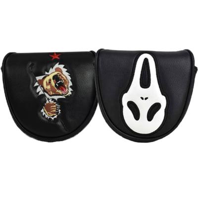 China PU Leather Customized Golf Headcovers Mallet Head Cover Putter Black Logo Pu Leather Embroidered Magnetic for sale