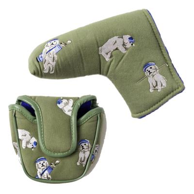 China Custom Logo Polyester Embroidered Magnetic Green Golf Mallet Cover Putter Headcover for sale