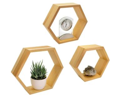 China Storage Quality Assurance Durable Hexagon Wall Shelf Wooden Wall Shelves for sale