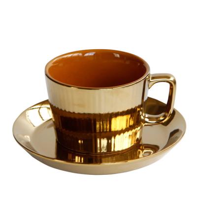 China Customized Creative Viable Gold Coffee Electroplating Ceramic Cups And Saucers for sale